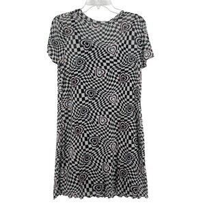 Y2K Mini Dress Checkerboard Heart Print Size 16 Retro Rave E-girl That's It Mesh